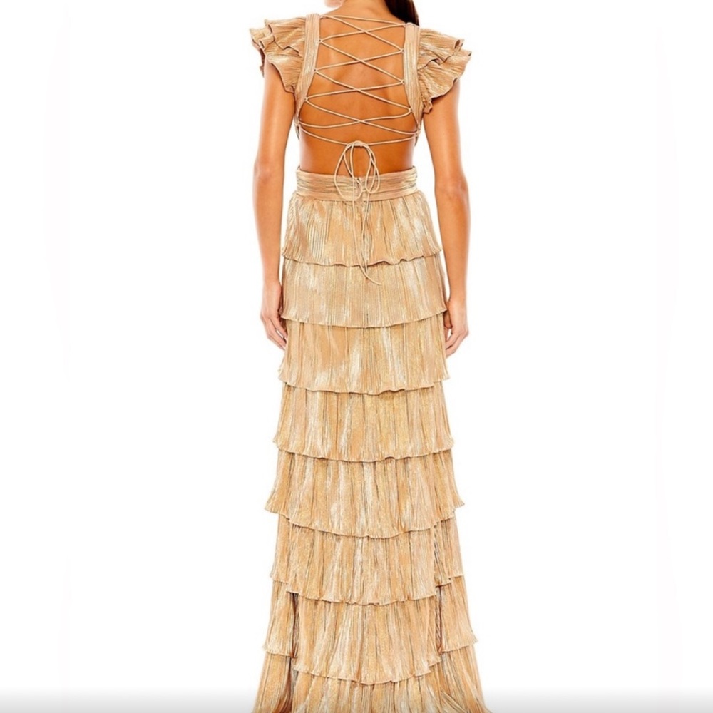 Mac Duggal metallic tiered gown